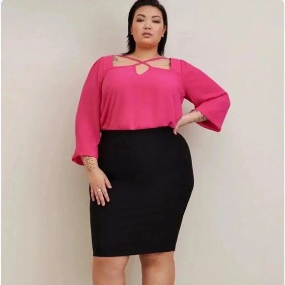 torrid Tops - Torrid Womens Blouse Keyhole Long balloon Sleeve pink career wear plus size